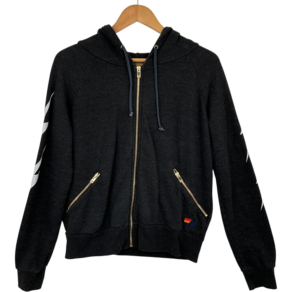 Aviator Nation 4 Bolt Zip Hoodie Sweatshirt Womens Small Black *READ*